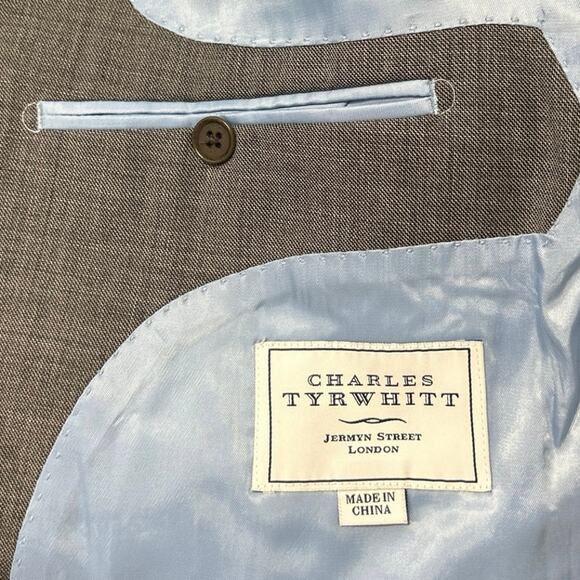 Charles Tyrwhitt 100% Wool Men's Gray Slim Fit Two Button Coat Blazer Jacket 40 - Picture 3 of 5